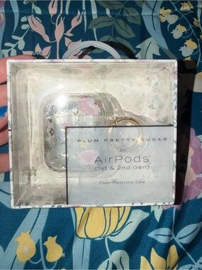 Plum Pretty Sugar Clear Floral AirPods Case with Pink Flowers and Gold Ring